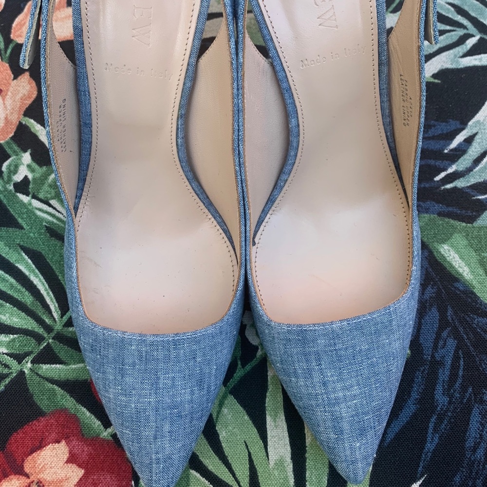 J Crew Shoes 8 Pumps Blue Chambray Slingback Heels